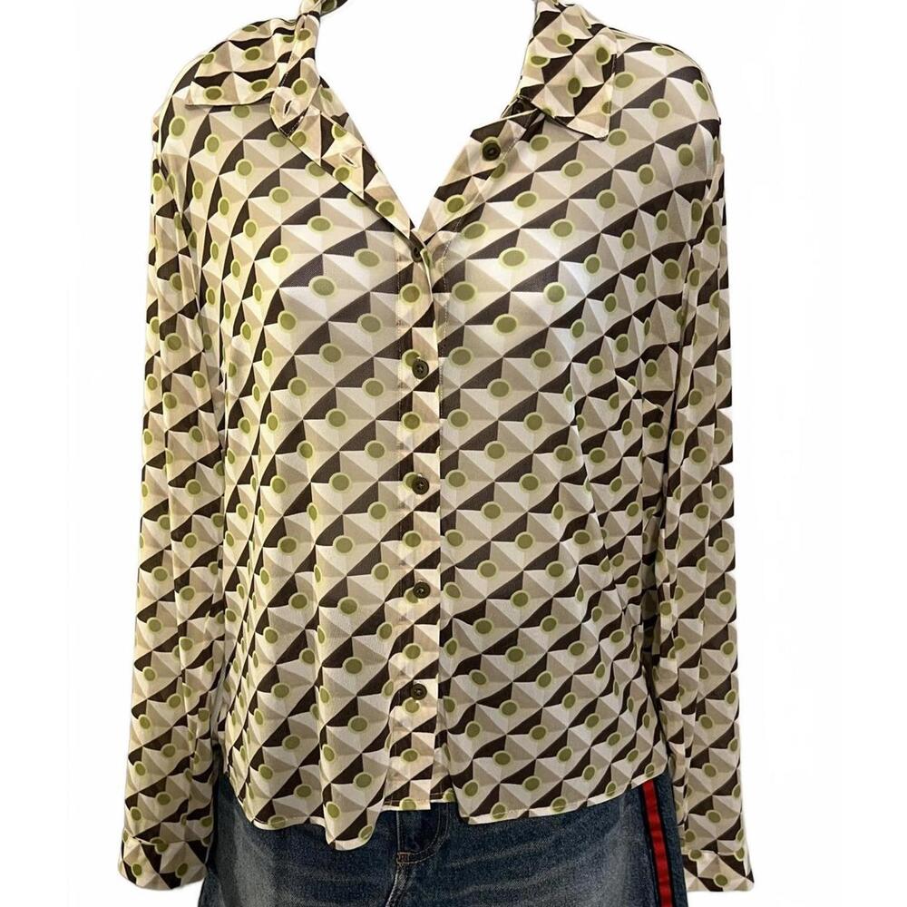 Cabi Medium Geometric Pattern Button-Up Blouse, S… - image 1